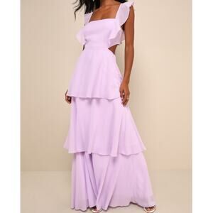Lulus NWOT Elegant Event Lavender Woven Ruffled Tie-Back Tiered Maxi Dress